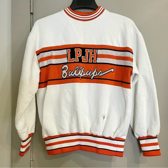 Vintage 80s Orange & White Cheerleader Uniform Crewneck Sweater LPJH Bullpups - Picture 3 of 16